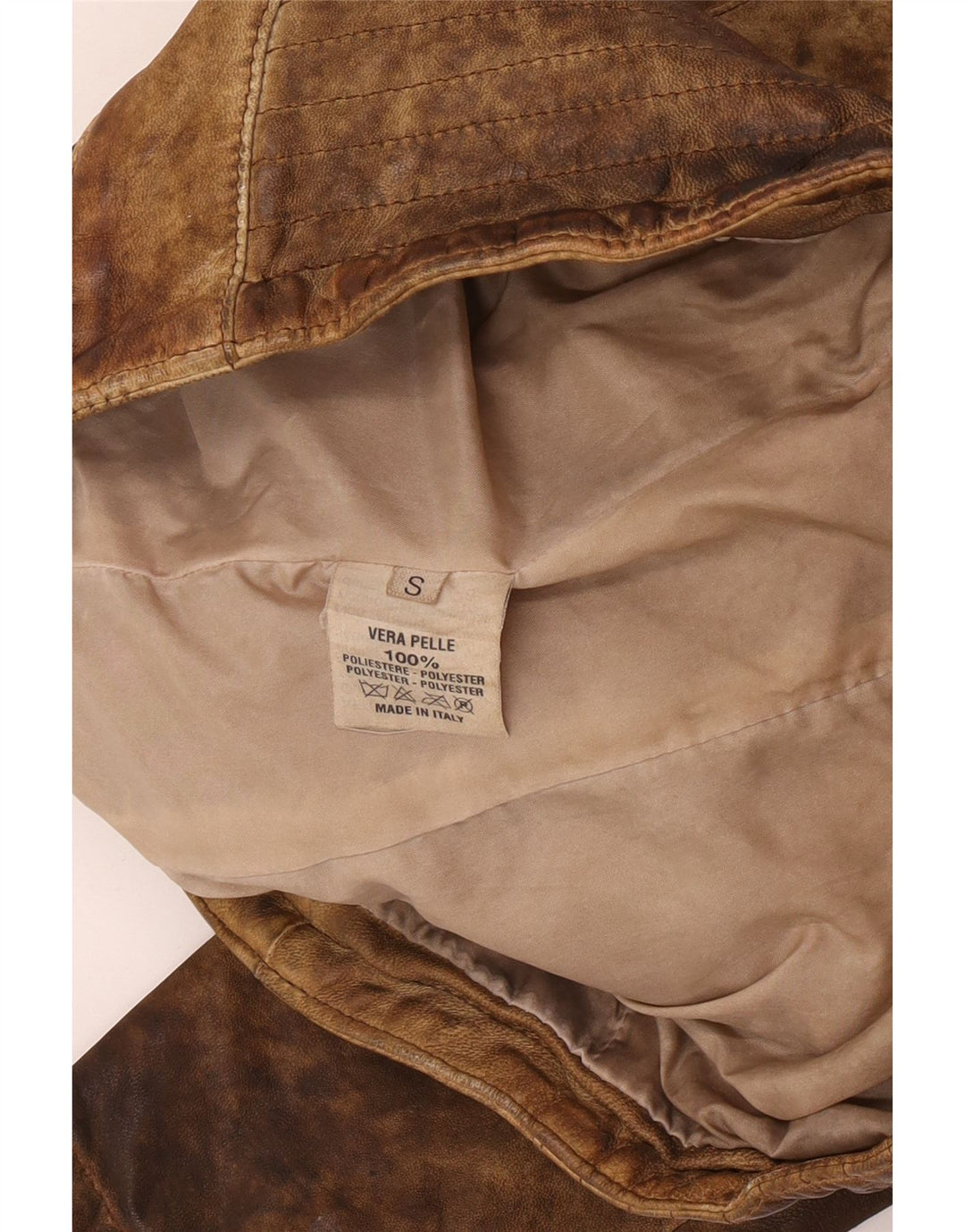 Vintage Womens Crop Leather Jacket UK 10 Small Beige Leather