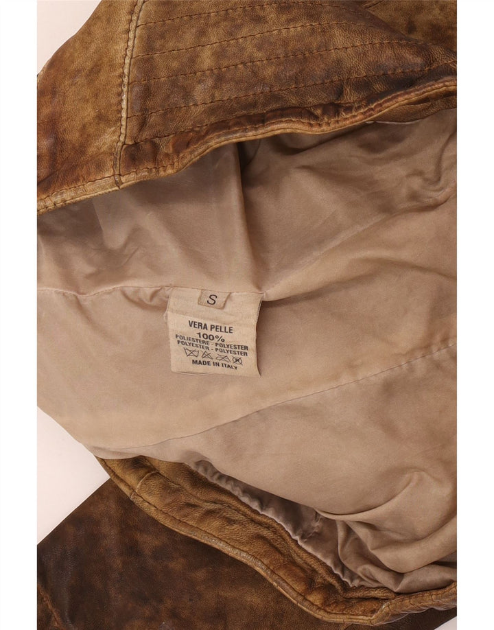 Vintage Womens Crop Leather Jacket UK 10 Small Beige Leather