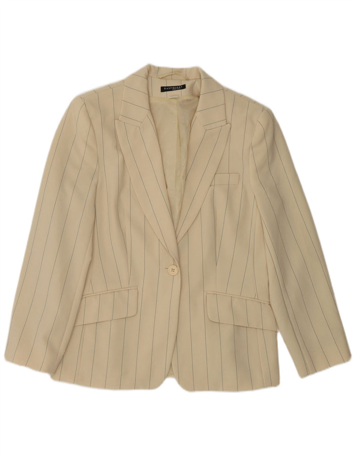 Raspberry Womens 1 Button Blazer Jacket UK 12 Medum Beige Striped Polyester