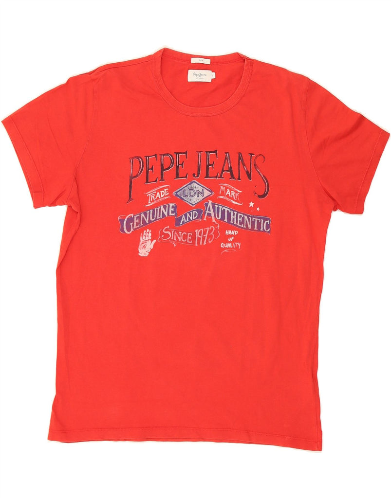 PEPE JEANS Mens Slim Fit Graphic T-Shirt Top Large Red Cotton Vintage PEPE Jeans and Second-Hand PEPE Jeans from Messina Hembry 