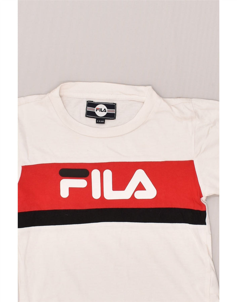 FILA Boys Graphic T-Shirt Top 4-5 Years Off White Cotton | Vintage Fila | Thrift | Second-Hand Fila | Used Clothing | Messina Hembry 