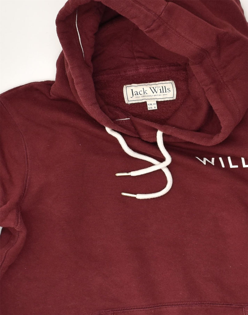 JACK WILLS Womens Graphic Hoodie Jumper UK 12 Medium Burgundy Cotton | Vintage Jack Wills | Thrift | Second-Hand Jack Wills | Used Clothing | Messina Hembry 