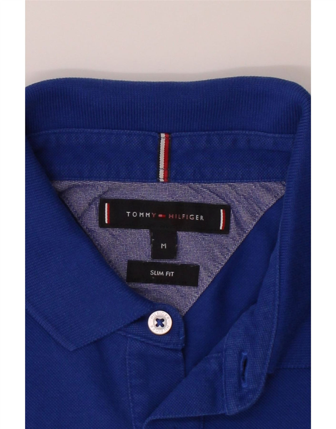 TOMMY HILFIGER Mens Slim Fit Polo Shirt Medium Blue Cotton
