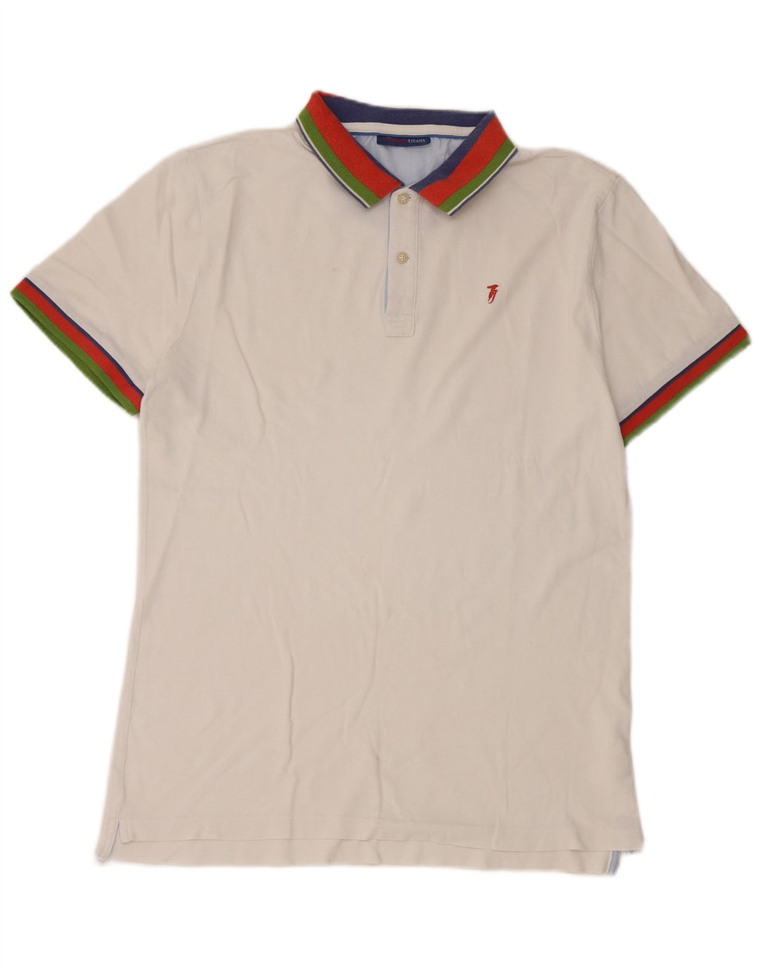 Trussardi Jeans Mens Polo Shirt Small White Colourblock