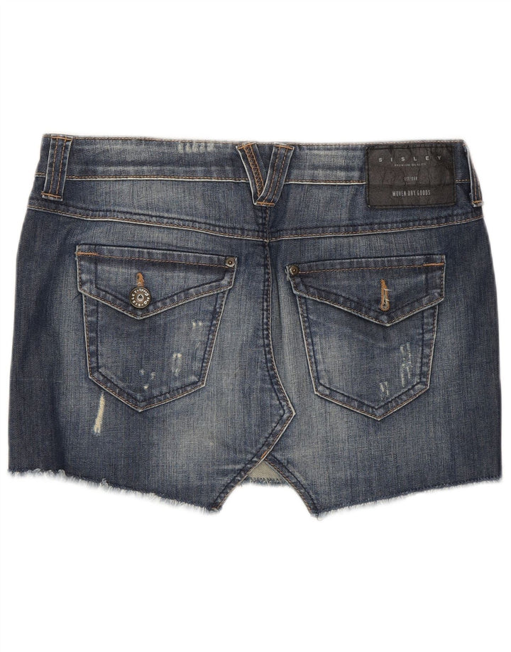 Sisley Womens Distressed Mini Denim Skirt W29 Medium Blue Cotton
