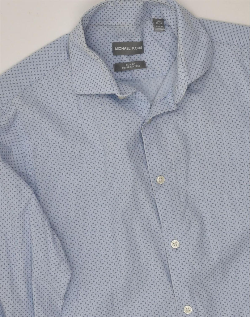 MICHAEL KORS Mens Slim Fit Shirt Size 14 1/2 Small Blue Polka Dot Cotton | Vintage Michael Kors | Thrift | Second-Hand Michael Kors | Used Clothing | Messina Hembry 