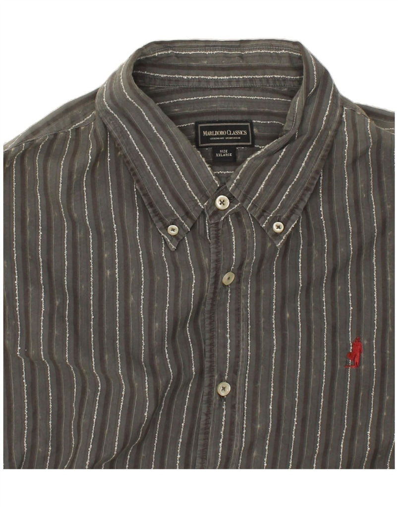 MARLBORO CLASSICS Mens Shirt 2XL Grey Striped Cotton Vintage Marlboro Classics and Second-Hand Marlboro Classics from Messina Hembry 