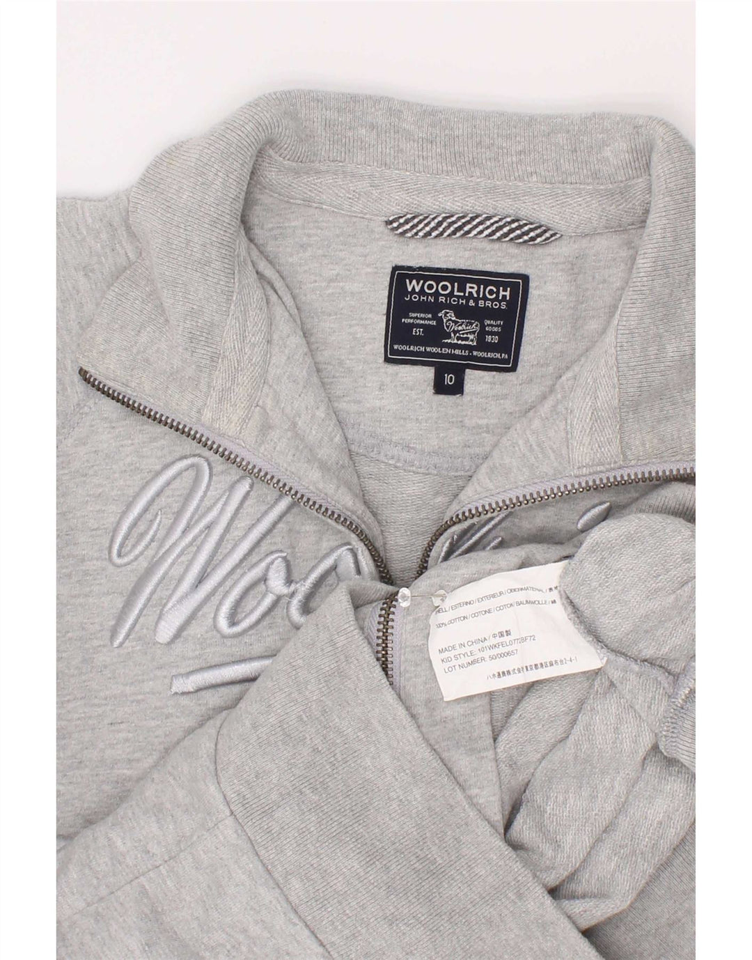 Woolrich Boys Graphic Tracksuit Top Jacket 9-10 Years Grey Flecked Cotton