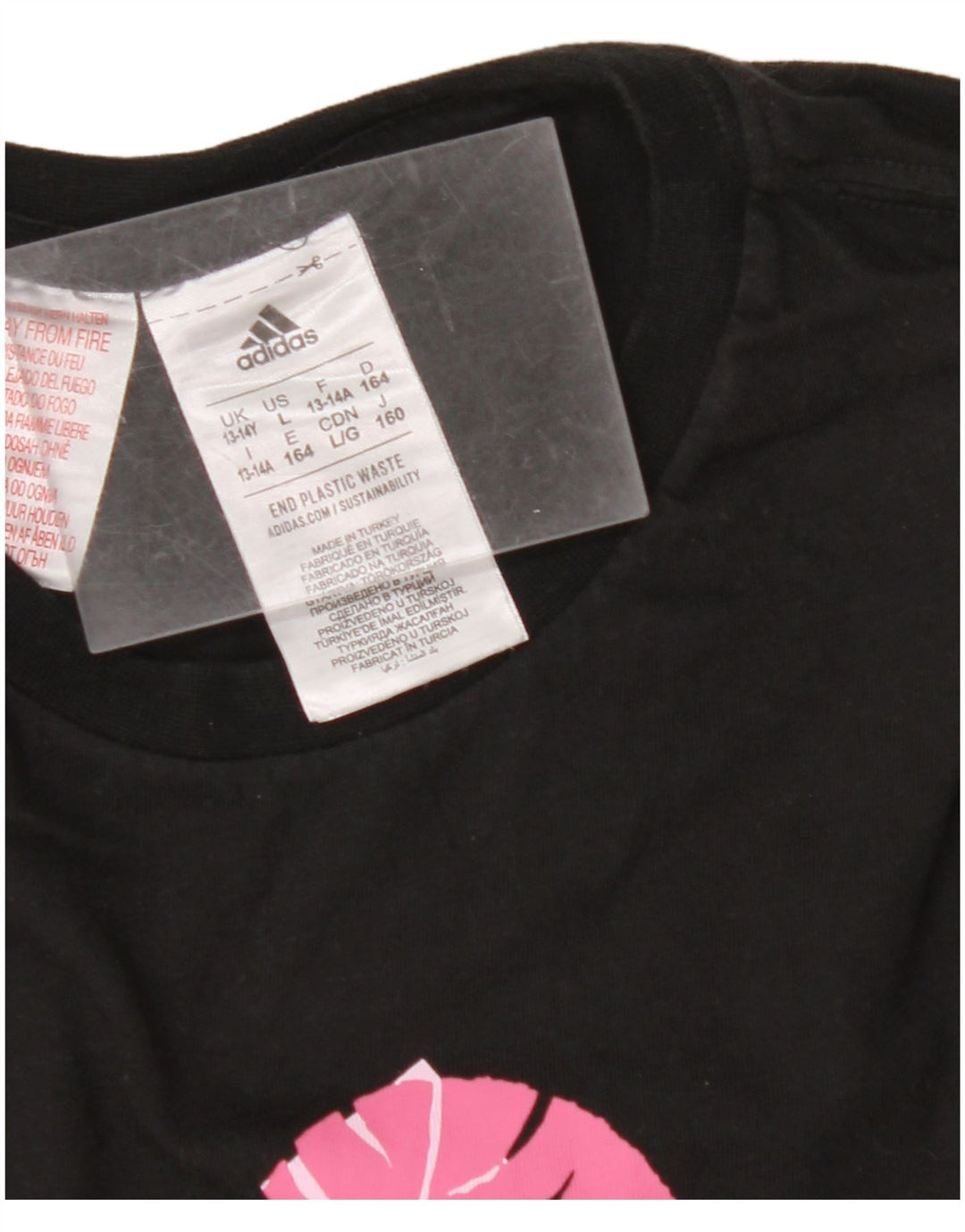 ADIDAS Girls Graphic T-Shirt Top 13-14 Years Black Cotton