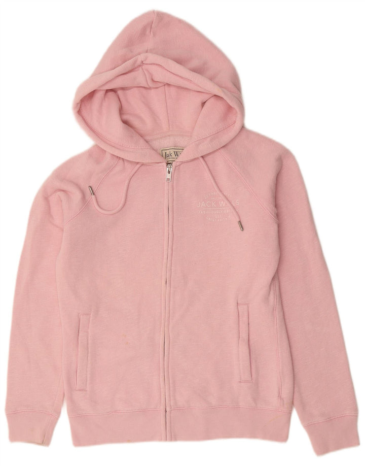 Jack Wills Womens Zip Hoodie Sweater UK 12 Medium Pink Cotton