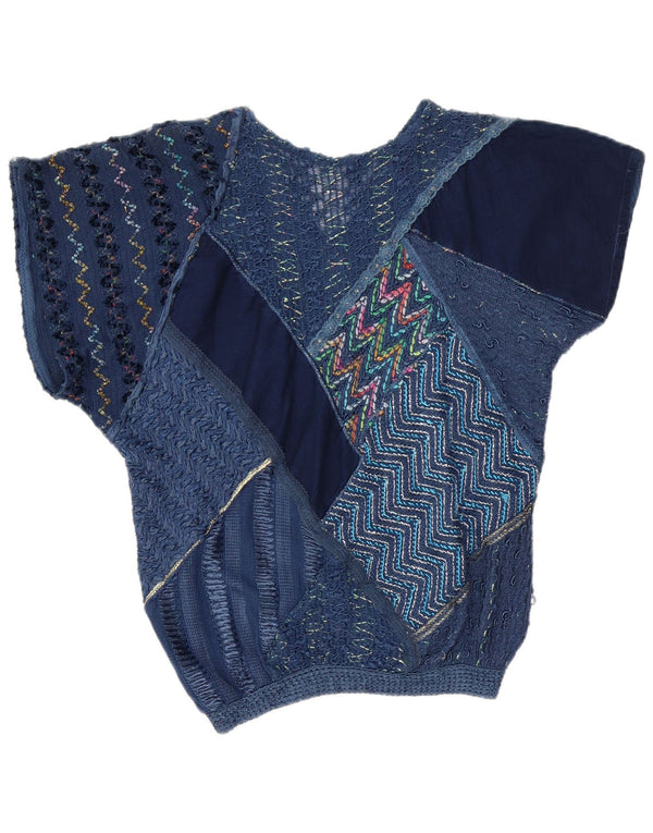 Vintage Womens Blouse Top UK 16 Large Navy Blue Patchwork