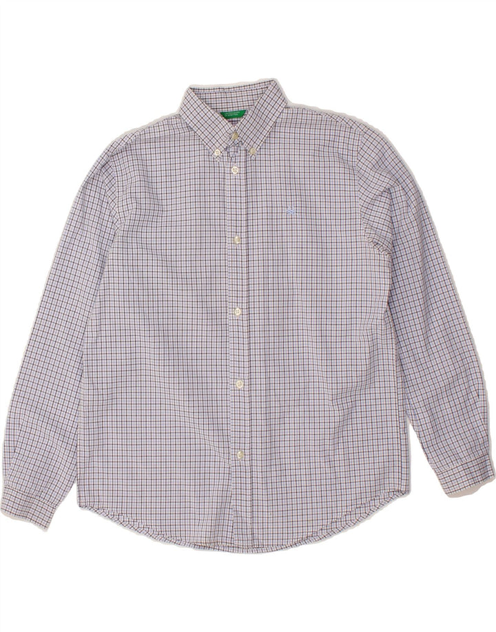 BENETTON Boys Shirt 14-15 Years Blue Check Vintage Benetton and Second-Hand Benetton from Messina Hembry 