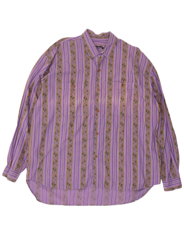 Vintage Mens Regular Fit Shirt XL Purple Striped Cotton