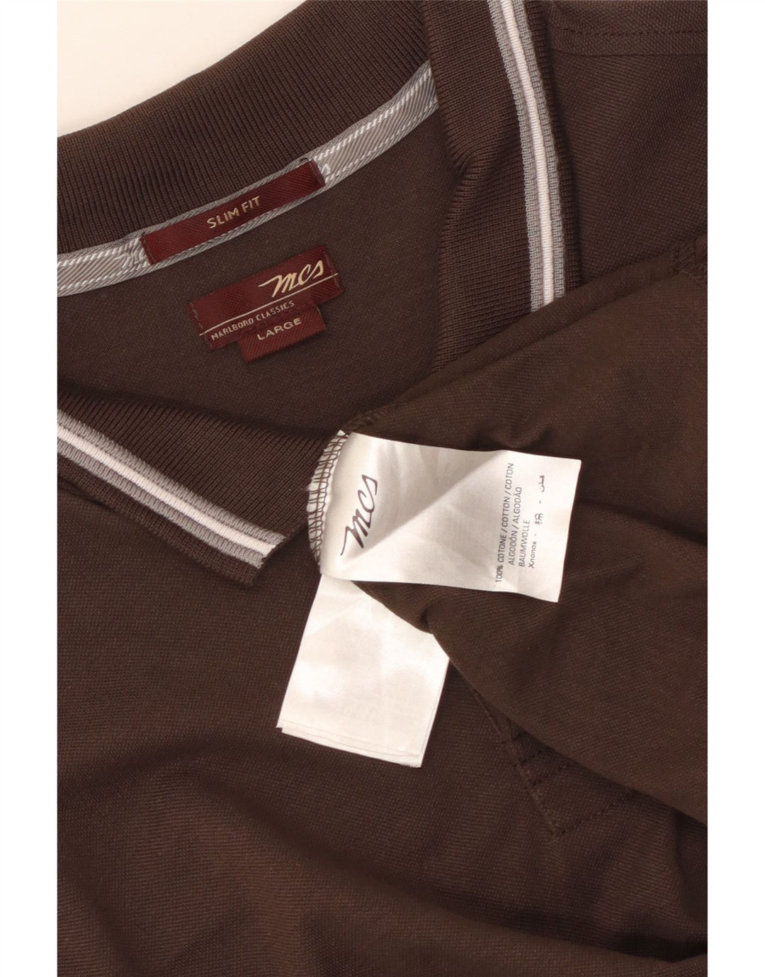 Marlboro Classics Mens Slim Fit Polo Shirt Large Brown Cotton