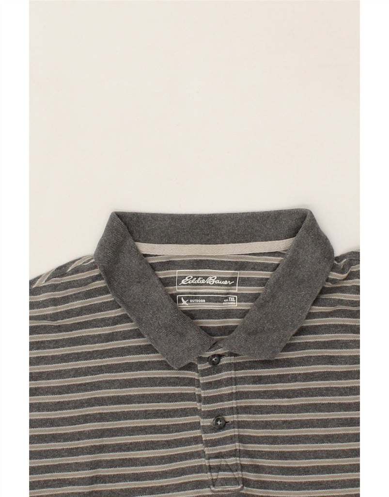 EDDIE BAUER Mens Polo Shirt XL Grey Striped Cotton Vintage Eddie Bauer and Second-Hand Eddie Bauer from Messina Hembry 
