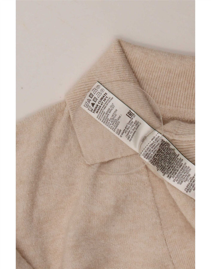 Marks & Spencer Womens Polo Neck Jumper Sweater UK 10 Small Beige Polyester