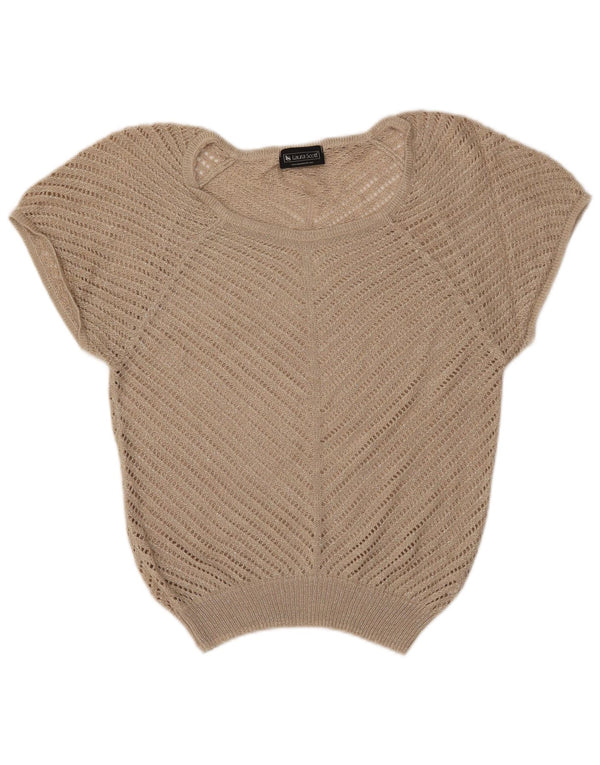 LAURA SCOTT Womens Short Sleeve Boat Neck Jumper Sweater UK 8 Small Beige