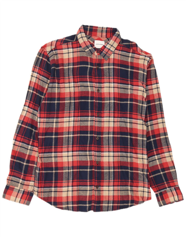 Jack & Jones Mens Flannel Shirt XL Navy Blue Check Cotton