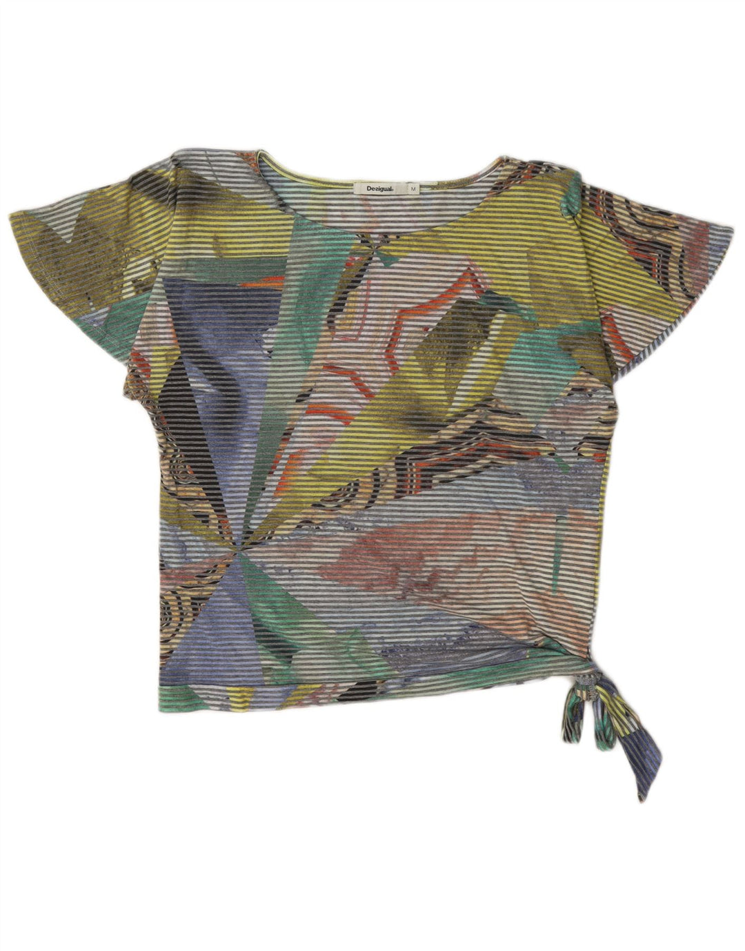 Desigual Womens Crop Blouse Top UK 14 Medium Multicoloured Pinstripe