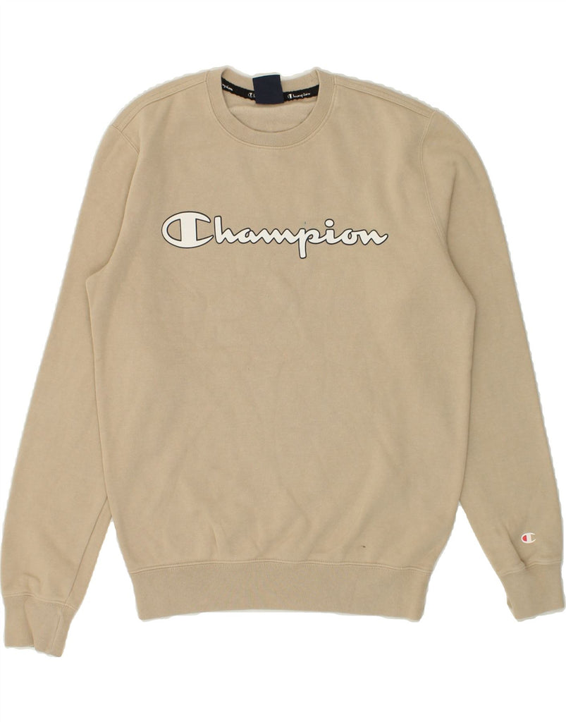 CHAMPION Mens Sweatshirt Jumper Small Beige Cotton | Vintage Champion | Thrift | Second-Hand Champion | Used Clothing | Messina Hembry 