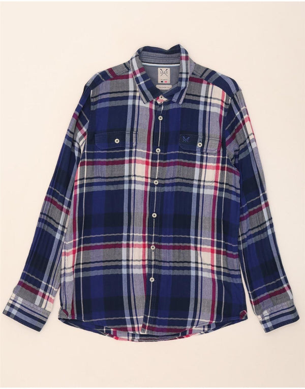 Crew Clothing Mens Tailored Fit Flannel Shirt XL Blue Check Cotton