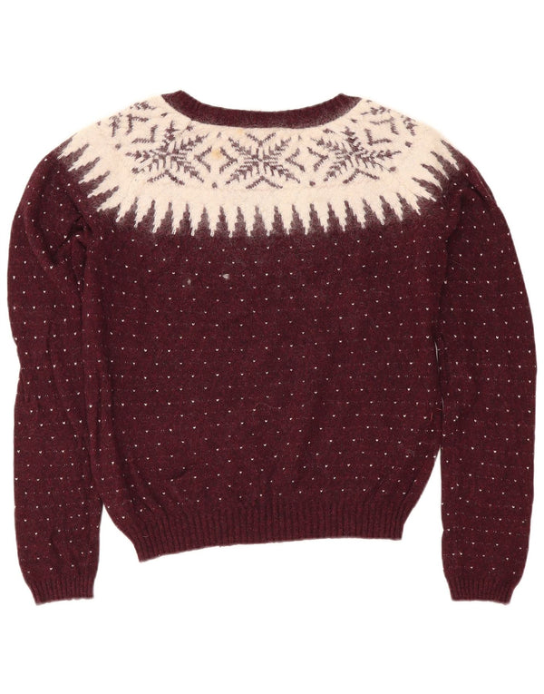 Fat Face Womens Boat Neck Jumper Sweater UK 12 Medium Burgundy Fair Isle