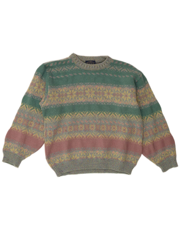 Vintage Womens Boat Neck Jumper Sweater UK 14 Large Multicoloured Fair Isle