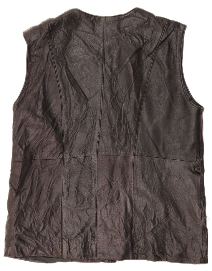 VINTAGE Womens Leather Gilet UK 16 Large Black