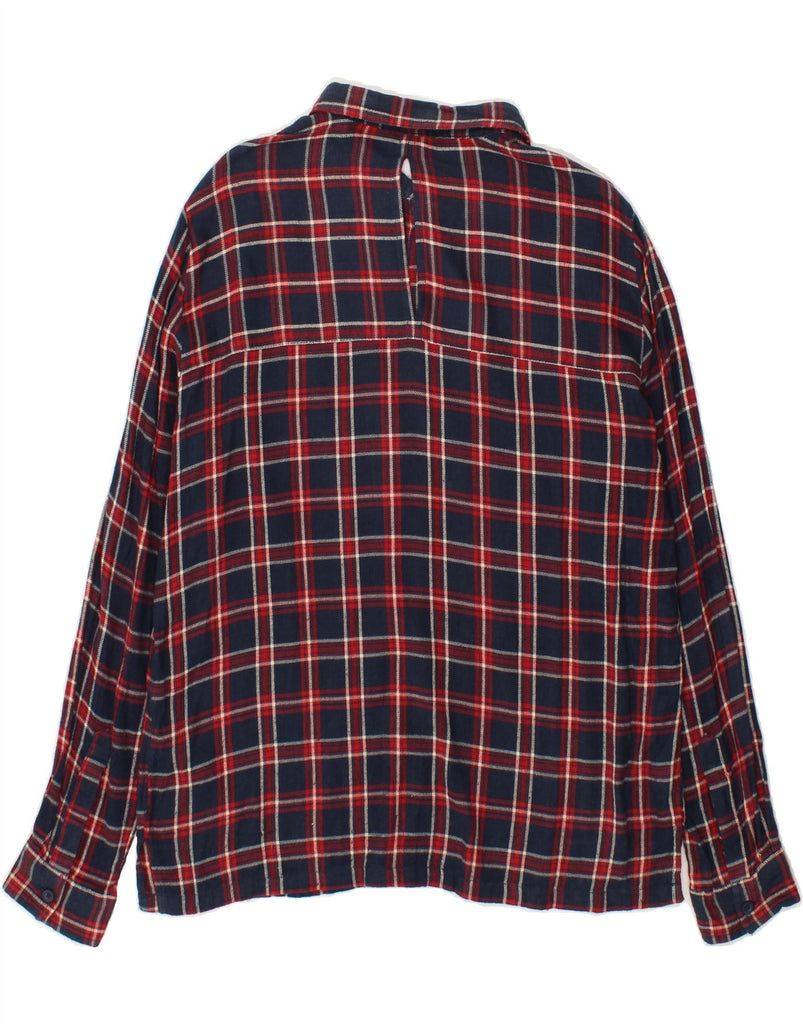 JACQUELINE DE YONG Womens Flannel Shirt EU 40 Medium Navy Blue Check Vintage Jacqueline De Yong and Second-Hand Jacqueline De Yong from Messina Hembry 