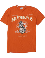 REPLAY Mens Graphic T-Shirt Top 2XL Orange