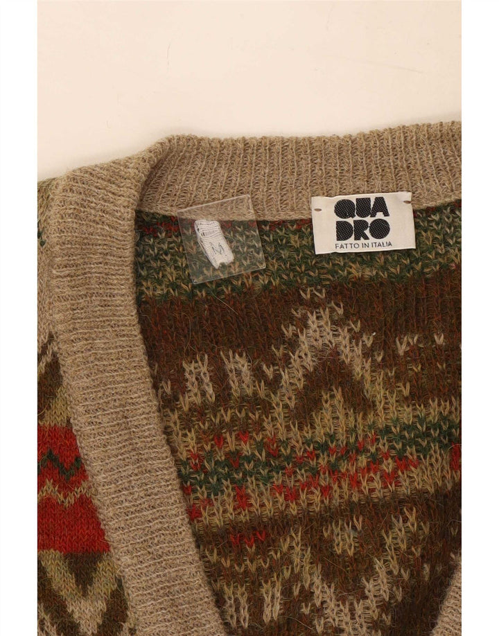 Quadro Mens Cardigan Sweater Medium Beige Geometric