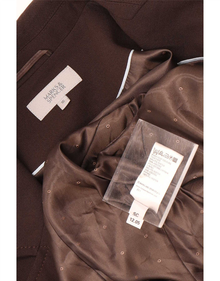 Marks & Spencer Womens 2 Button Blazer Jacket UK 16 Large Brown Polyester