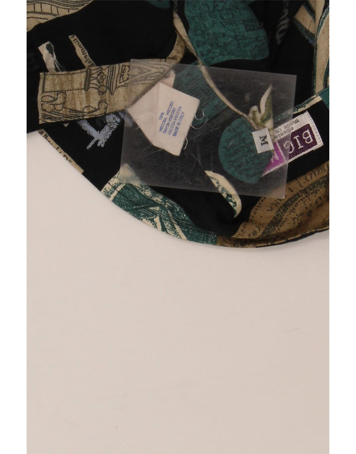 BIG MATCH  Mens Short Sleeve Shirt Medium Navy Blue Patchwork Viscose