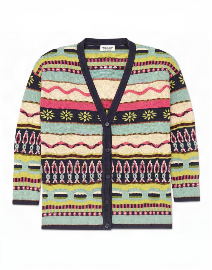 Benetton Womens Cardigan Sweater UK 14 Medium Multicoloured Novelty