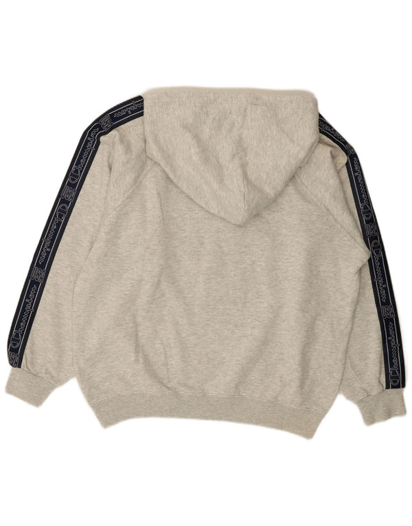 Champion Mens Graphic Zip Neck Hoodie Jumper Large Grey Colourblock Cotton