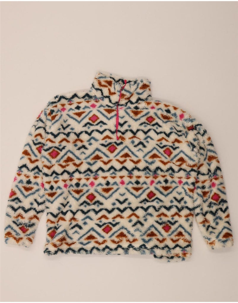 EDDIE BAUER Womens Zip Neck Fleece Jumper UK 18 XL White Fair Isle Vintage Eddie Bauer and Second-Hand Eddie Bauer from Messina Hembry 
