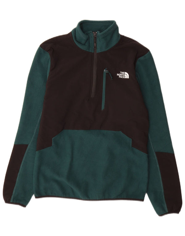 The North Face Mens Zip Neck Fleece Jumper Medium Green Colourblock