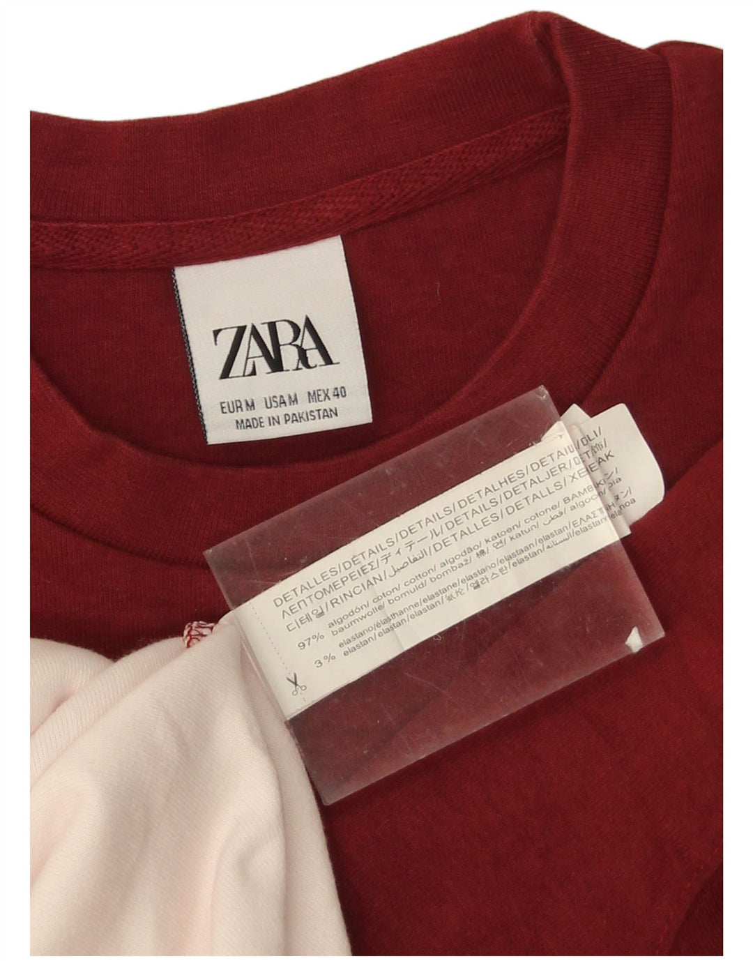 Zara Mens Sweatshirt Jumper Medium Burgundy Colourblock Cotton