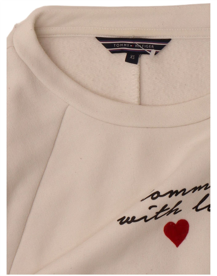 TOMMY HILFIGER Womens Oversized Crop Sweatshirt Jumper UK 6 XS White