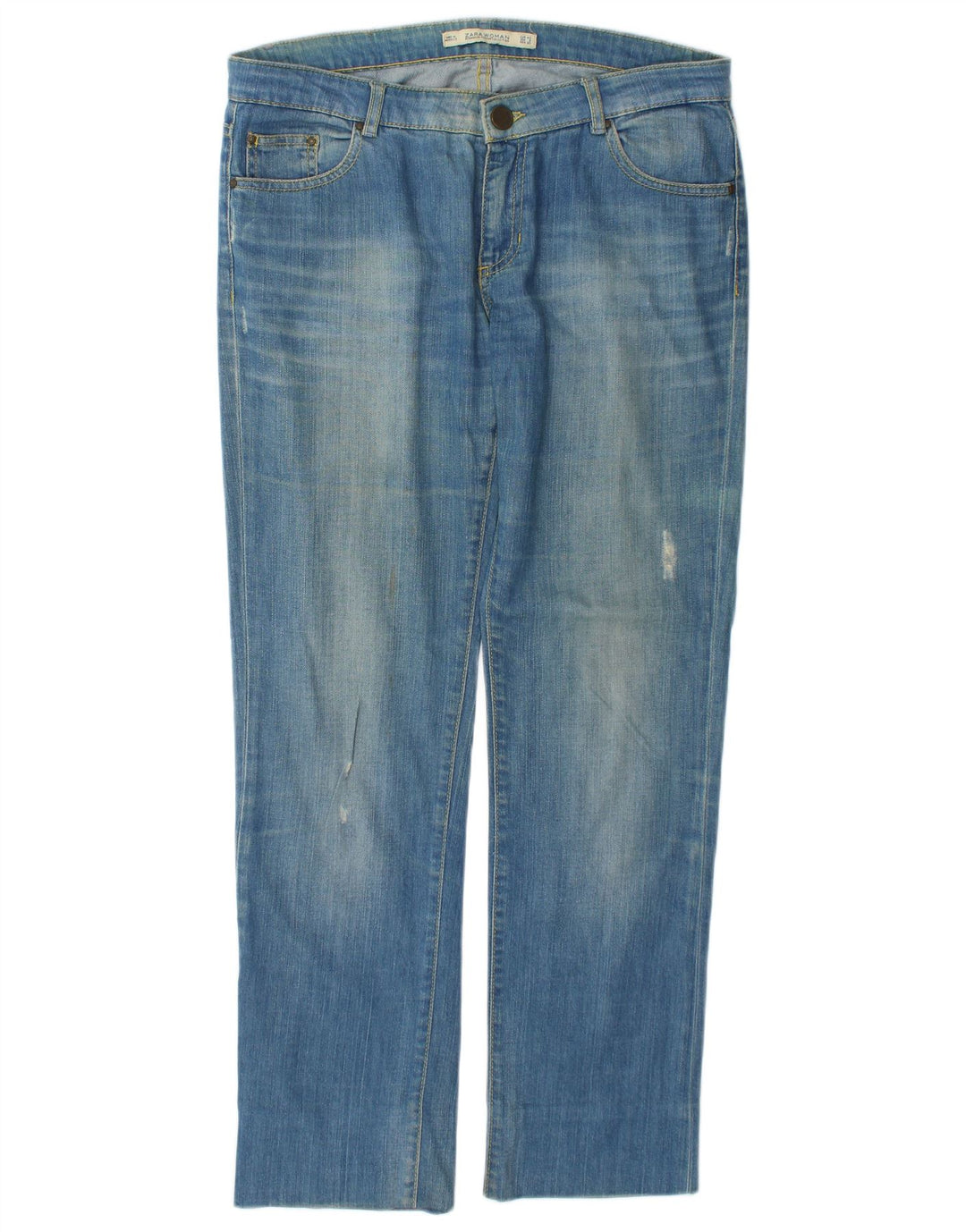 Zara Womens Distressed Straight Jeans EU 40 Medium W30 L29 Blue Cotton