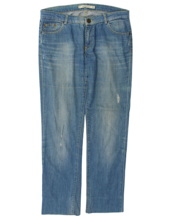 Zara Womens Distressed Straight Jeans EU 40 Medium W30 L29 Blue Cotton