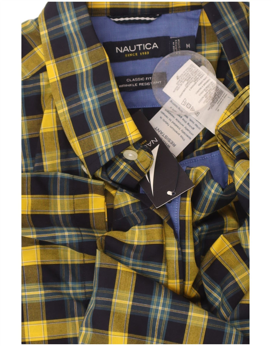 NAUTICA Mens Short Sleeve Shirt Medium Yellow Check Cotton