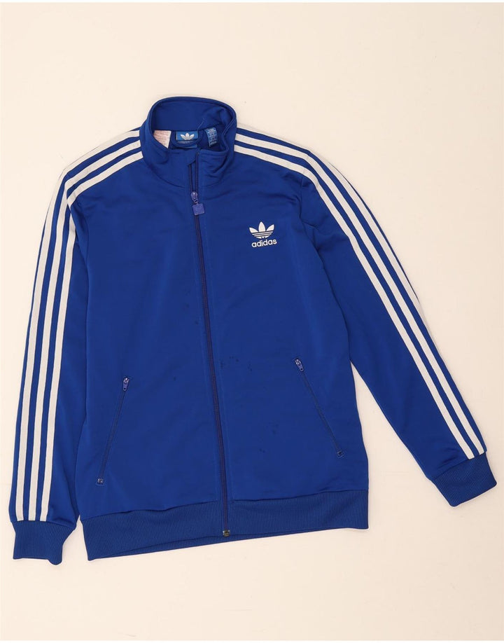 Adidas Boys Graphic Tracksuit Top Jacket 13-14 Years Blue Polyester