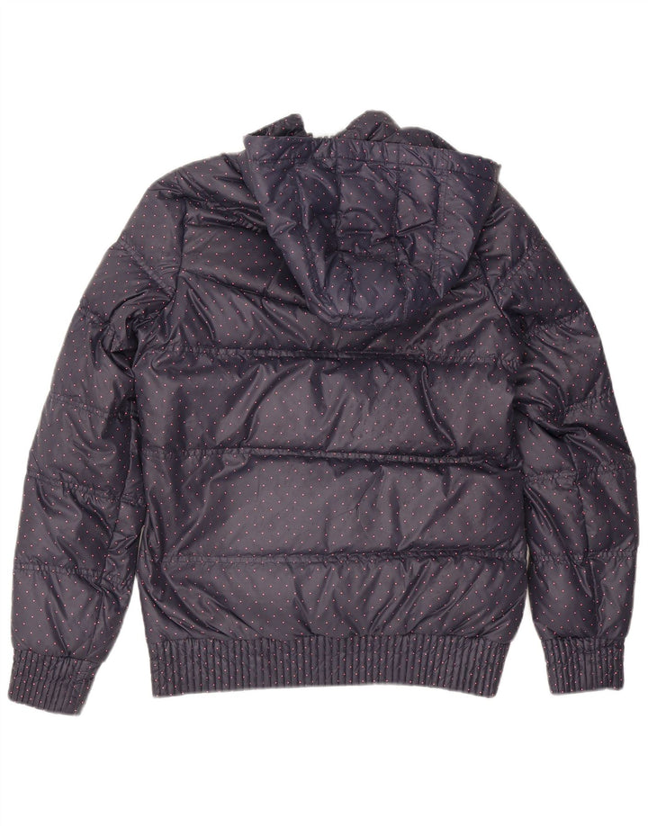 Adidas Womens Hooded Padded Jacket UK 12 Medium Navy Blue Spotted Polyester