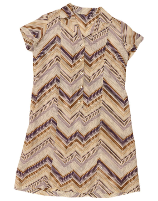 Vintage Womens Short Sleeve Shirt Dress UK 14 Medium Multicoloured Chevron