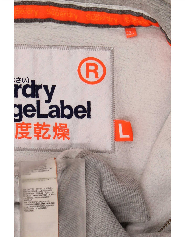 Superdry Mens Zip Hoodie Sweater Large Grey Flecked Cotton