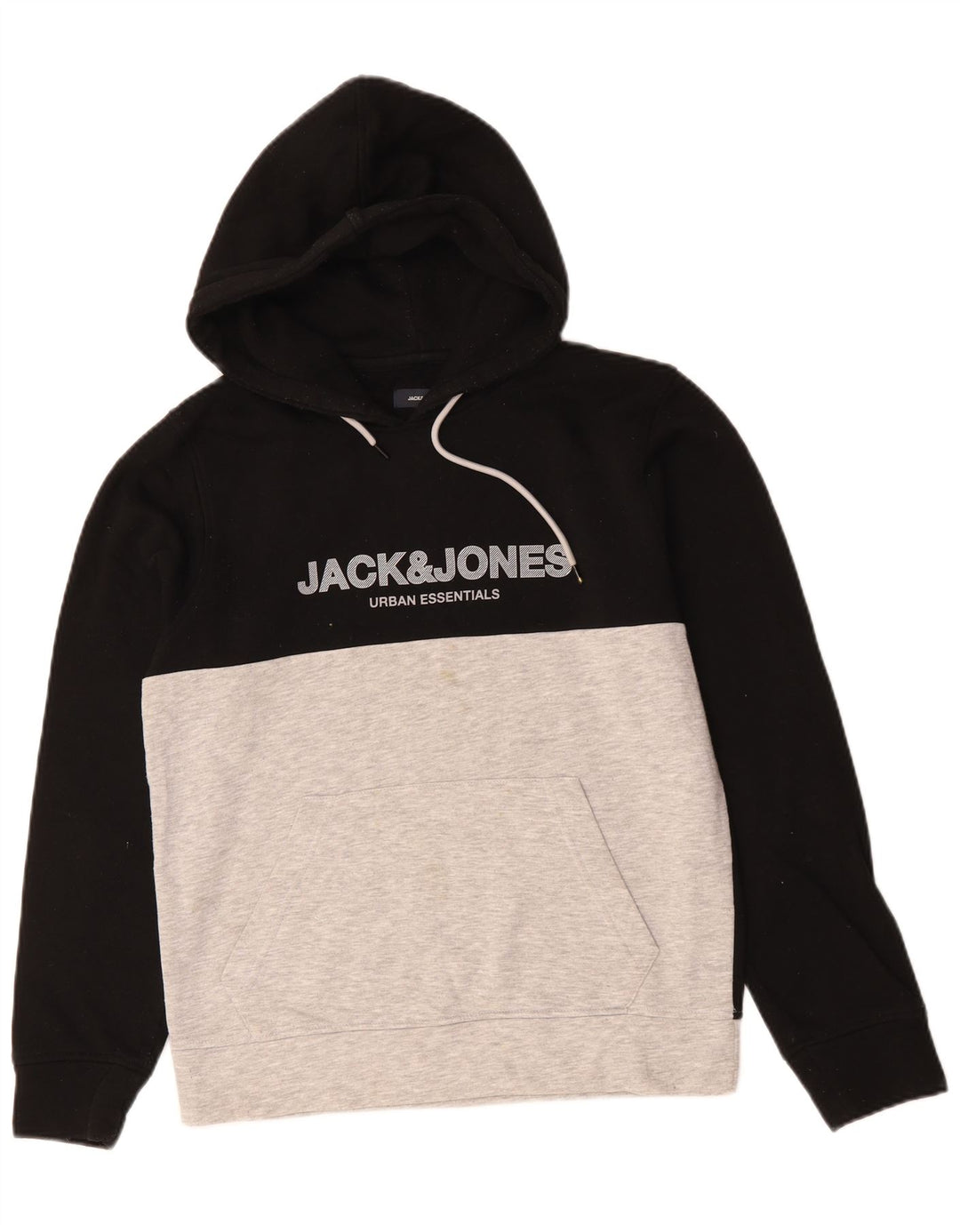 JACK & JONES Mens Graphic Hoodie Jumper Small Black Colourblock Cotton