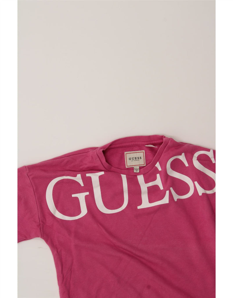 GUESS Girls Graphic Crop Sweatshirt Jumper 11-12 Years Pink Cotton Vintage Guess and Second-Hand Guess from Messina Hembry 