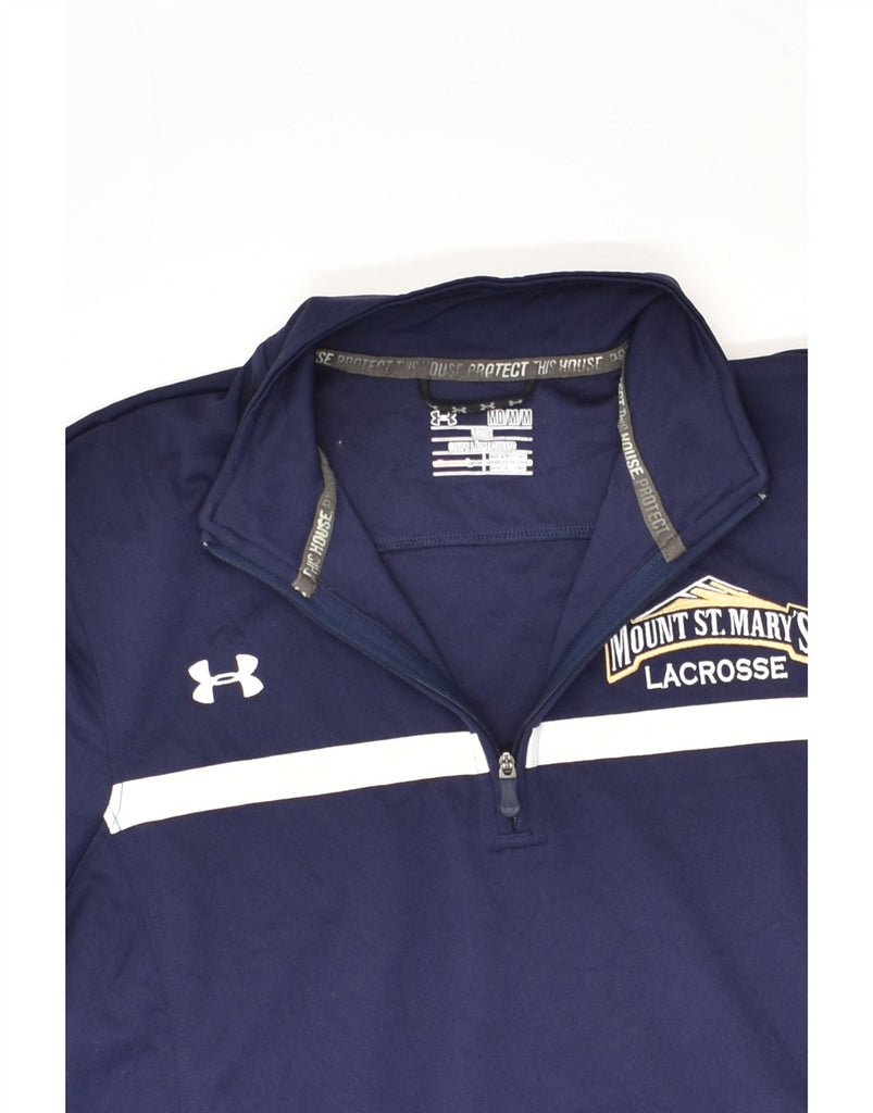 UNDER ARMOUR Mens Zip Neck Sweatshirt Jumper Medium Navy Blue Polyester | Vintage Under Armour | Thrift | Second-Hand Under Armour | Used Clothing | Messina Hembry 