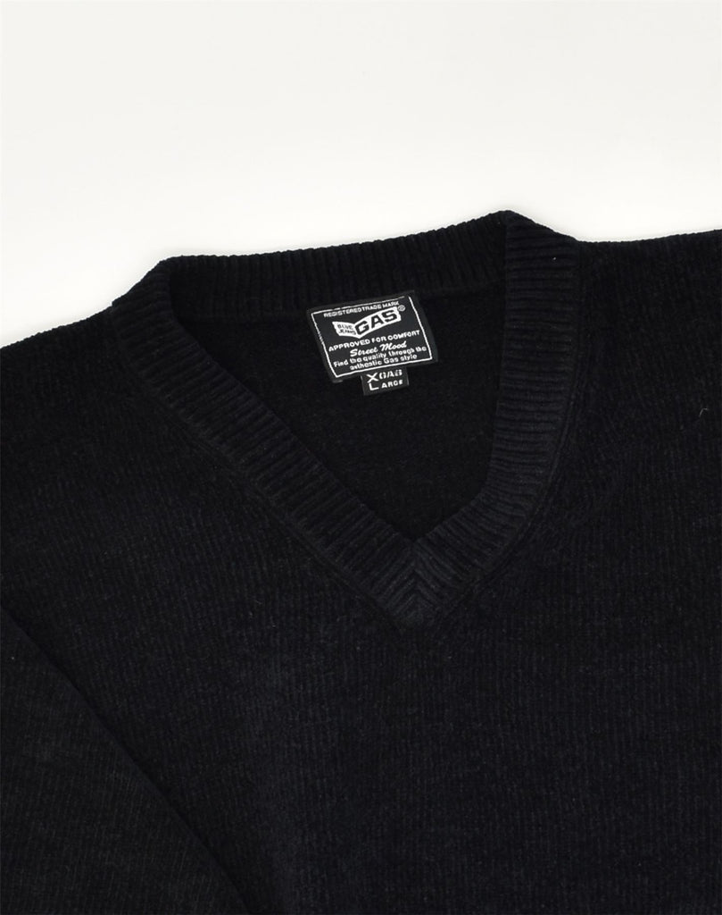 GAS Mens V-Neck Jumper Sweater XL Black Acrylic | Vintage Gas | Thrift | Second-Hand Gas | Used Clothing | Messina Hembry 